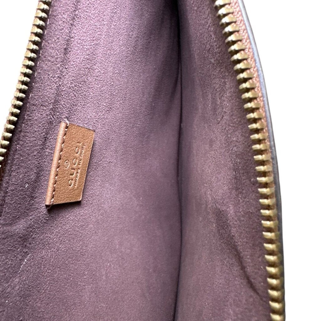 Gucci GG Monogram Web Kingsnake Embroidered Zip Clutch Brown