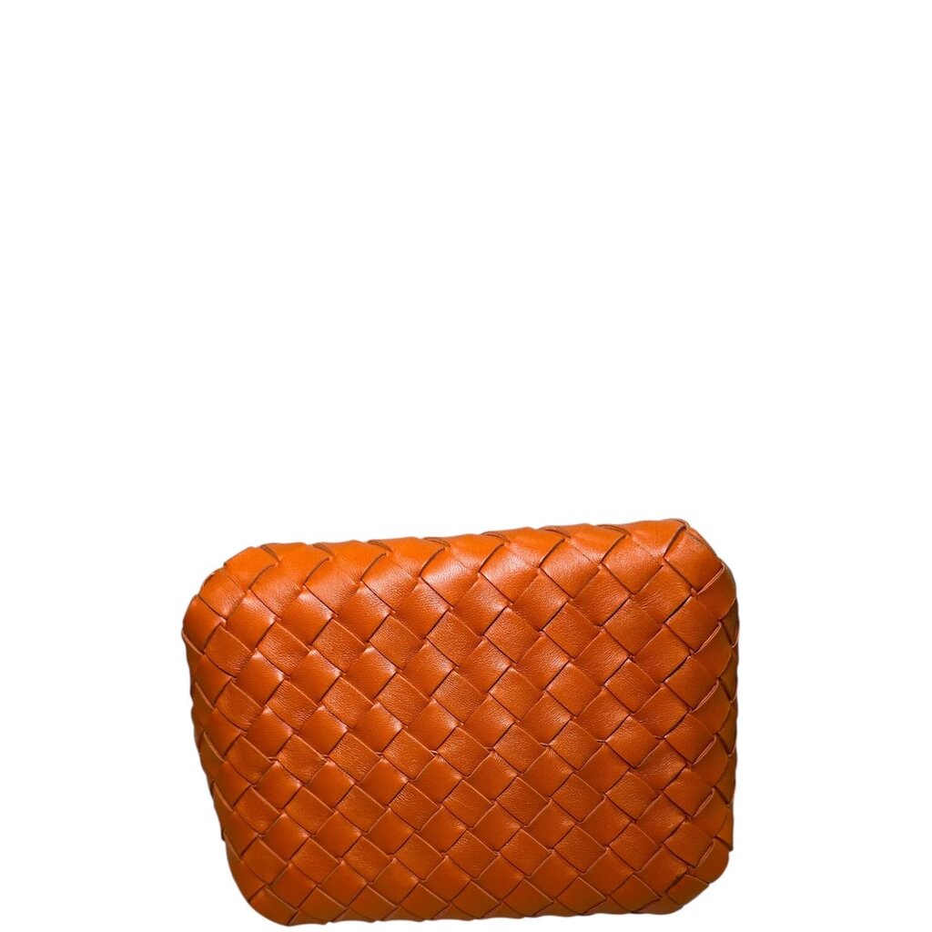 Bottega Veneta Parachute Woven Leather Chain Shoulder Bag Orange