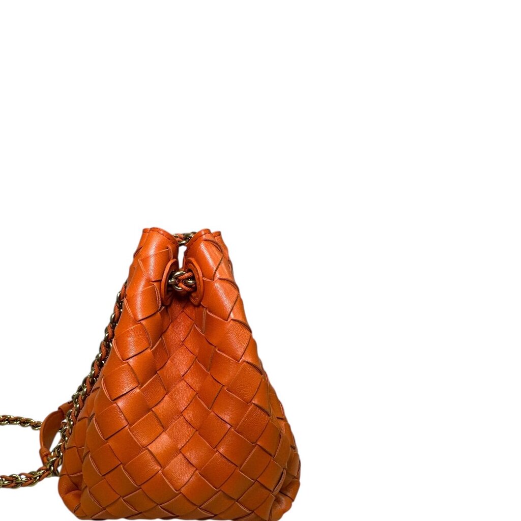 Bottega Veneta Parachute Woven Leather Chain Shoulder Bag Orange