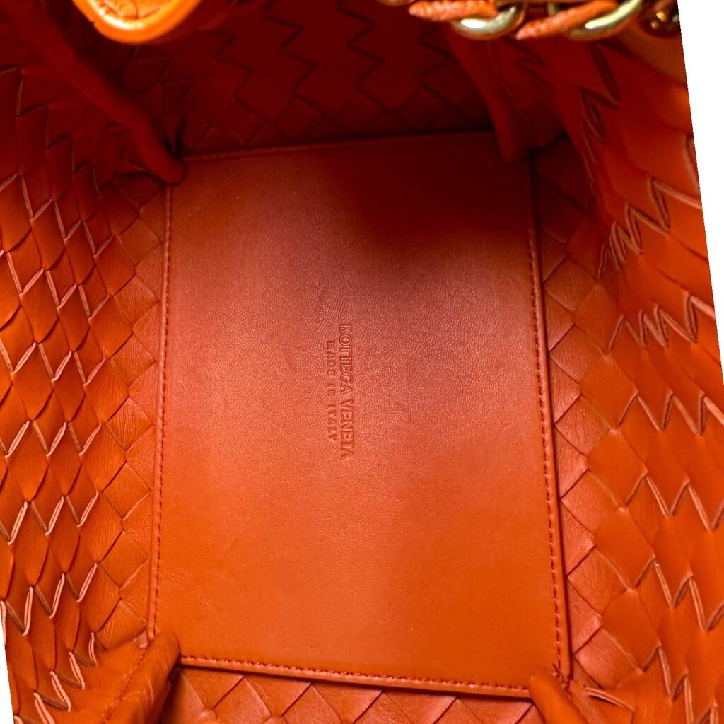 Bottega Veneta Parachute Woven Leather Chain Shoulder Bag Orange