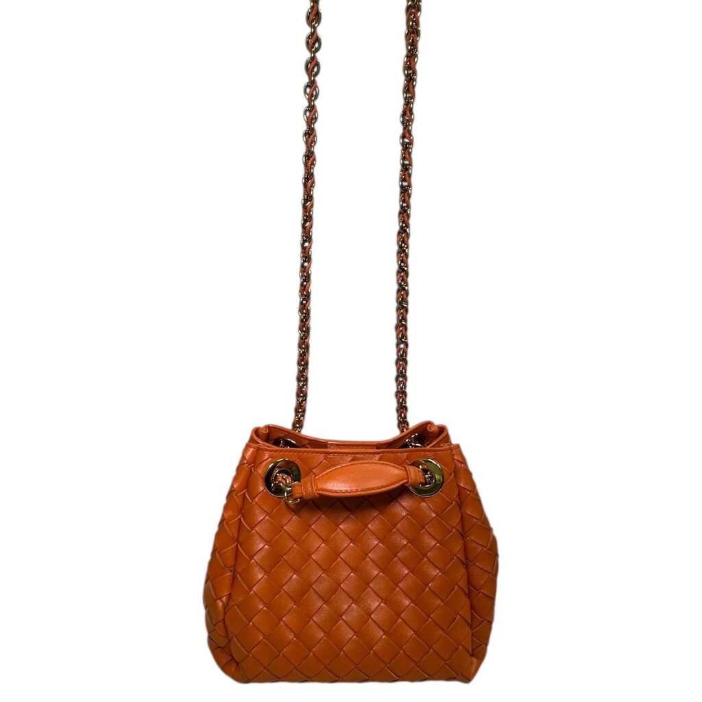 Bottega Veneta Parachute Woven Leather Chain Shoulder Bag Orange