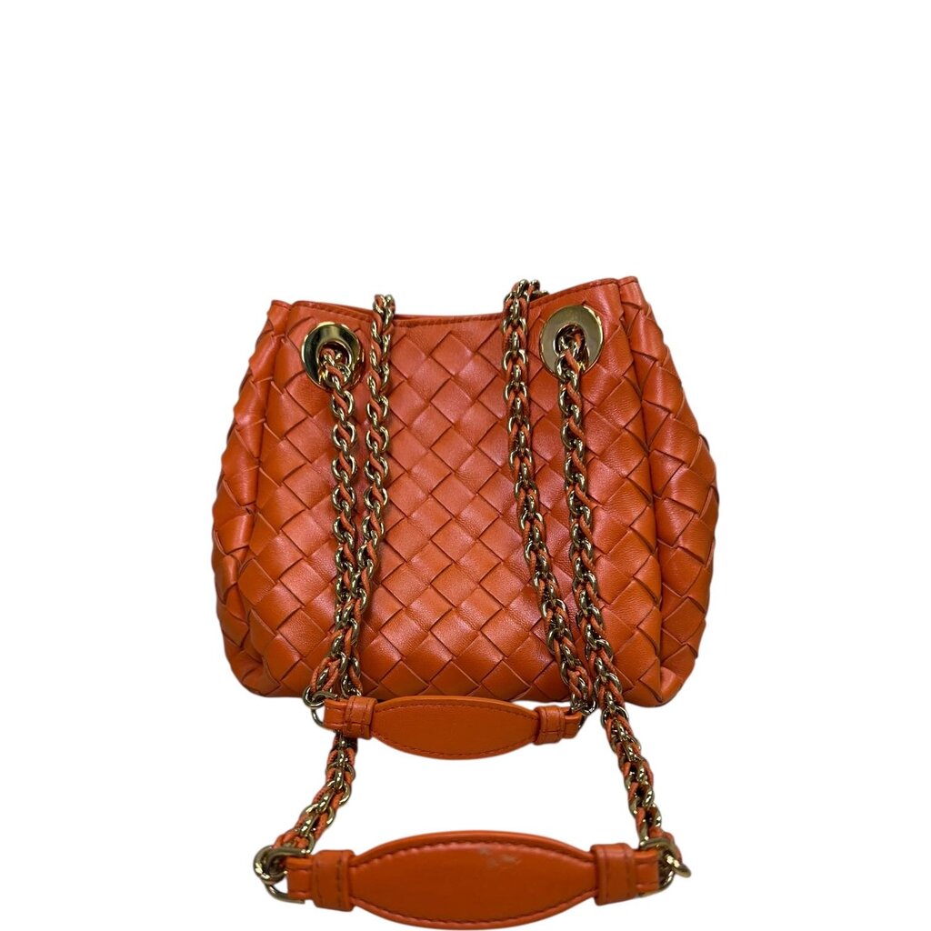 Bottega Veneta Parachute Woven Leather Chain Shoulder Bag Orange