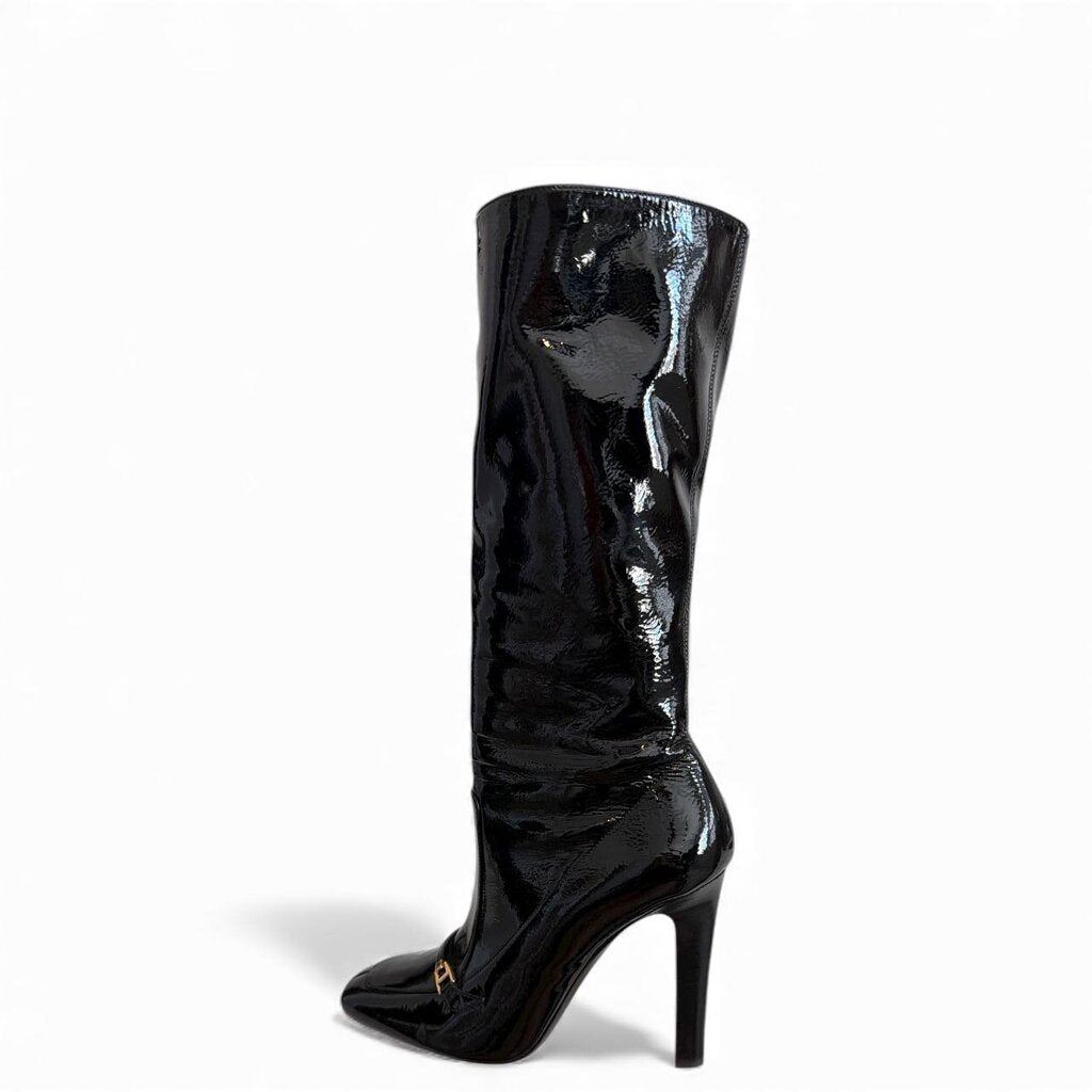 Saint Laurent YSL Camden 105 Patent Leather Boots Black 39 – Urban