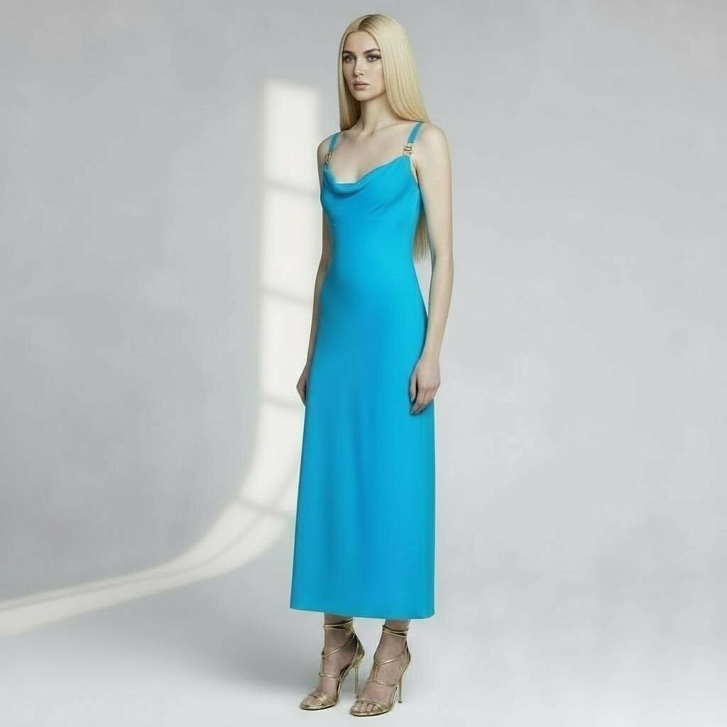 Versace Dua Lipa Medusa Strap Maxi Dress Blue 40 – Urban Exchange