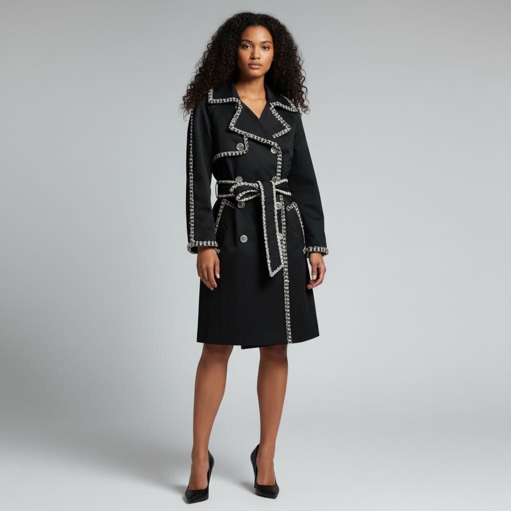 Chanel Rare Vintage 2004 Trench Coat with Tweed and Beaded Trim