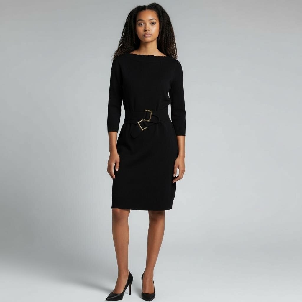 Chanel Knit Belted 2009 Midi Sweater Dress Black 40 – Urban Exchange