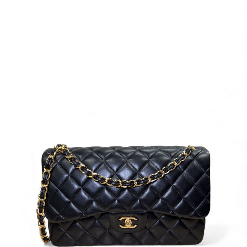 Chanel Double Flap Lambskin Shoulder Bag Black Jumbo – Urban Exchange