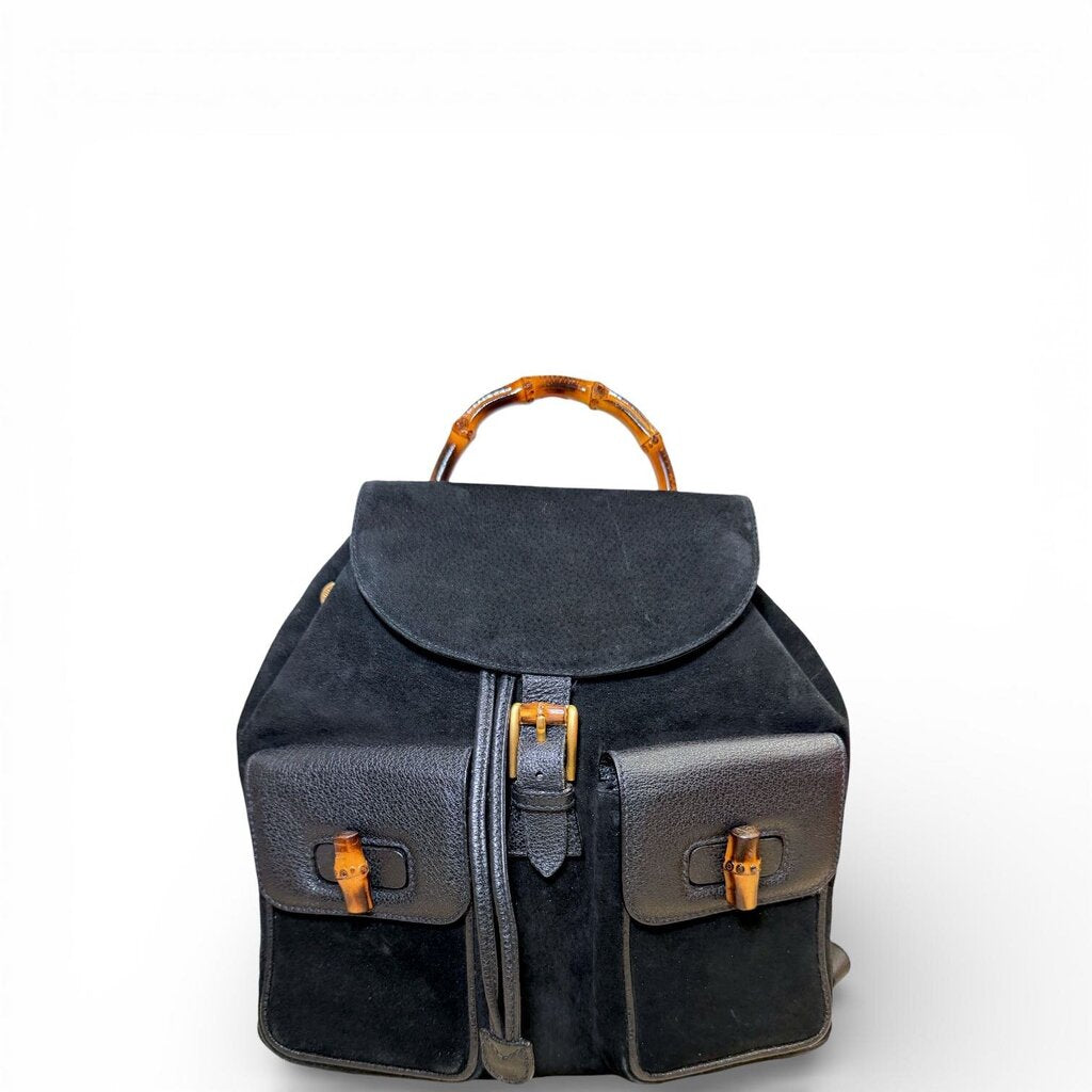 【VINTAGE GUCCI/グッチ】Bamboo backpack suede Gucci Suede Bamboo Backpack Black – Urban Exchange