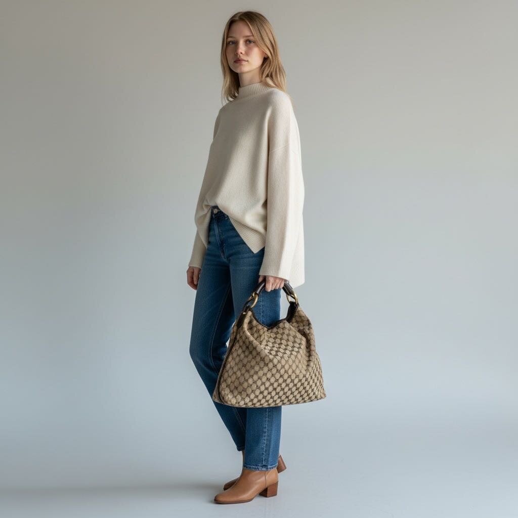 Gucci GG Hobo Horsebit Canvas Shoulder Handbag Brown Large