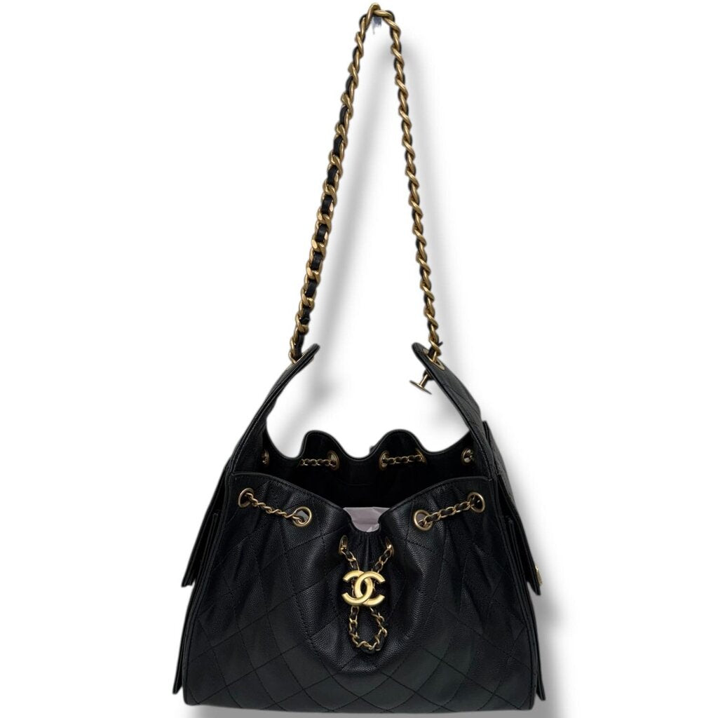 Chanel Quilted Caviar 25 Hobo Bag Black Small