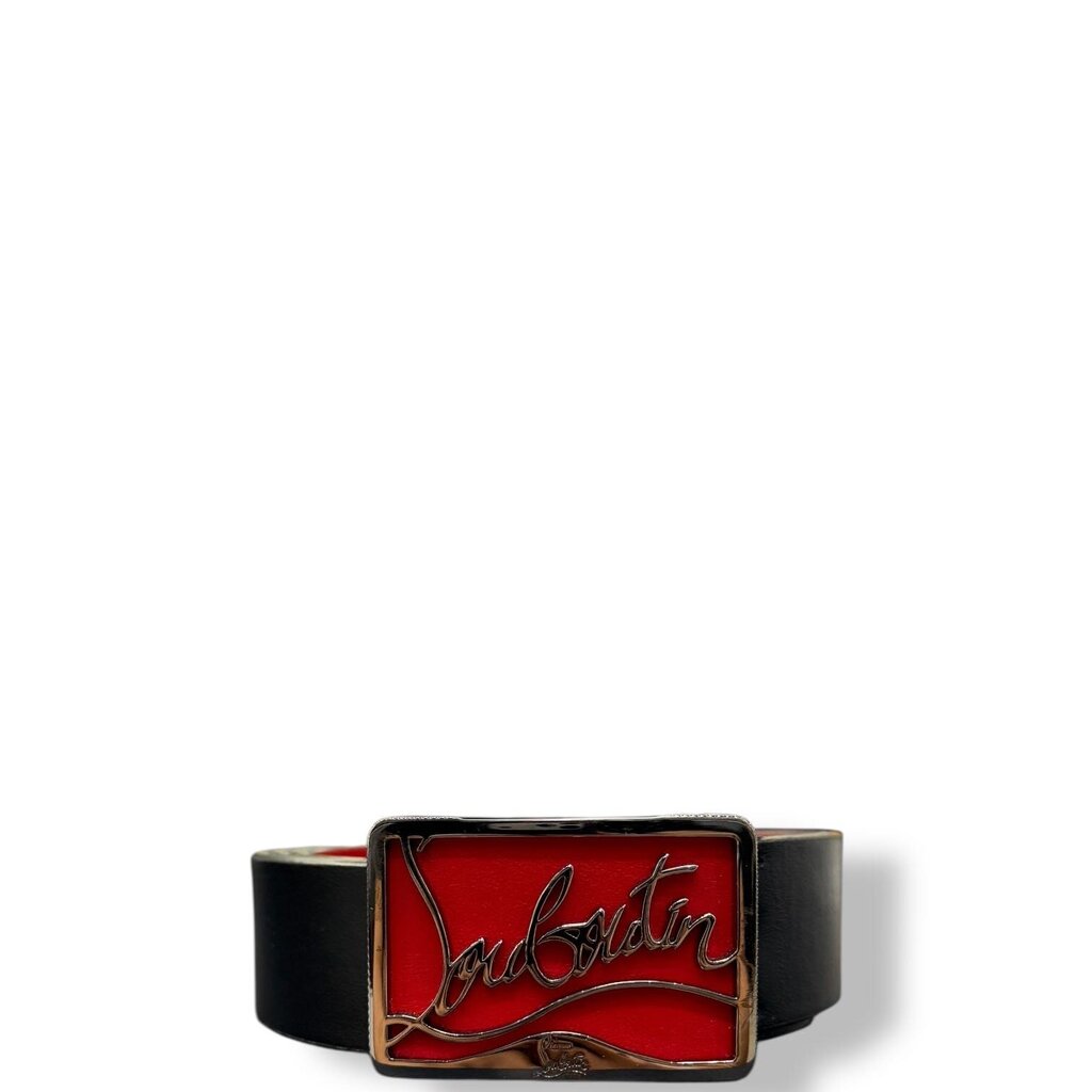 Christian Louboutin Ricky Logo Buckle Leather Belts Black 105
