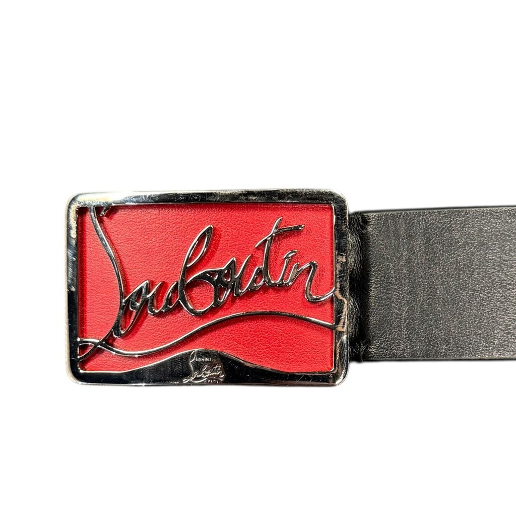 Christian Louboutin Ricky Logo Buckle Leather Belts Black 105