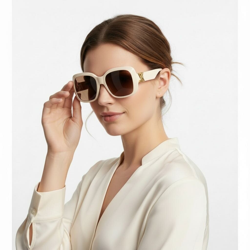 スーパーホワイトLV 【中古】 Louis Vuitton Acetate LV GO-14 XL Square Sunglasses Z2148W Cream
