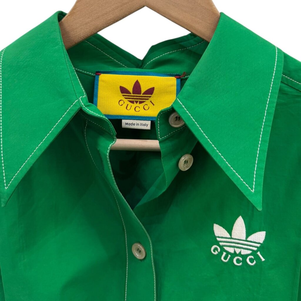 Gucci X Adidas Pleated Trefoil Logo Long Sleeve Shirt Green 42