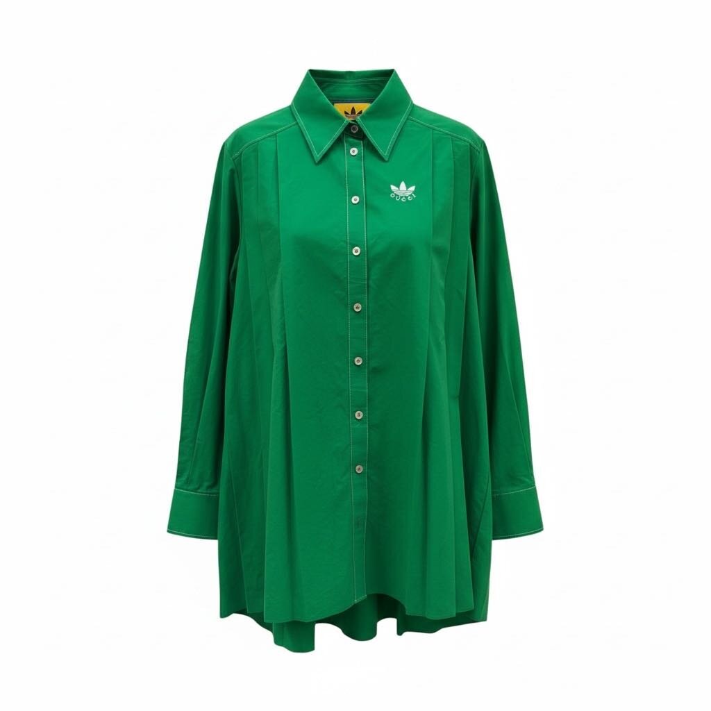 Gucci X Adidas Pleated Trefoil Logo Long Sleeve Shirt Green 42