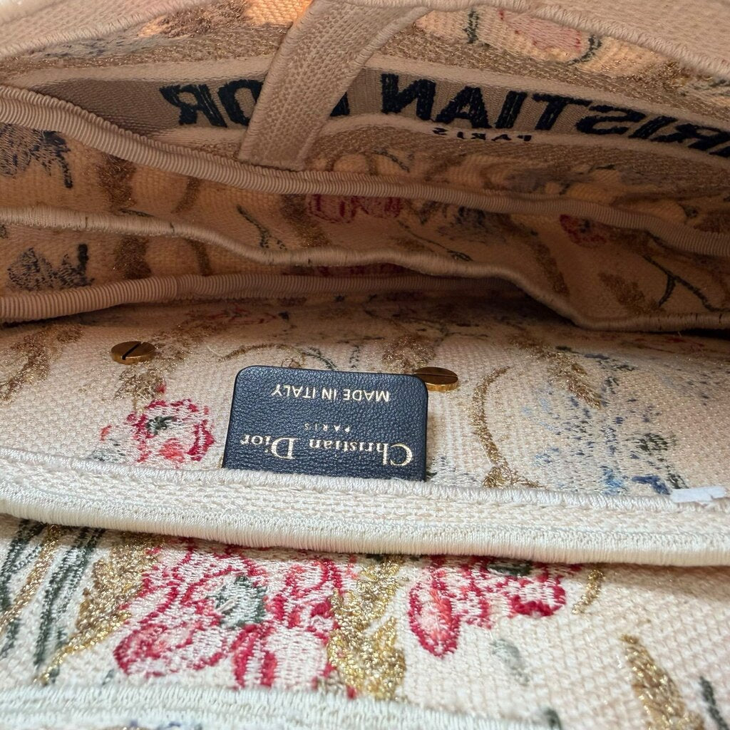 Christian Dior Hibiscus Embroider Saddle Shoulder Bag Cream