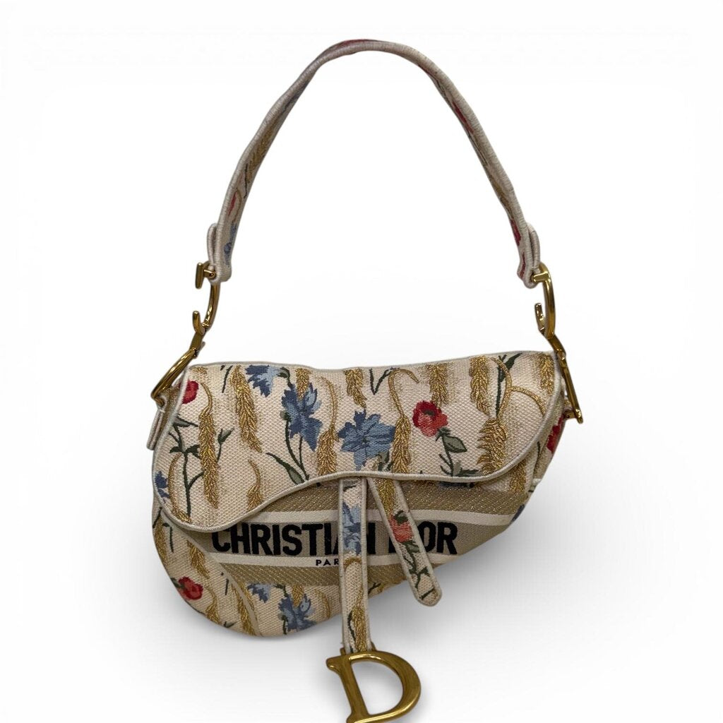 は*な様 Christian Dior ショルダーバッグ Christian Dior Hibiscus Embroider Saddle Shoulder Bag Cream