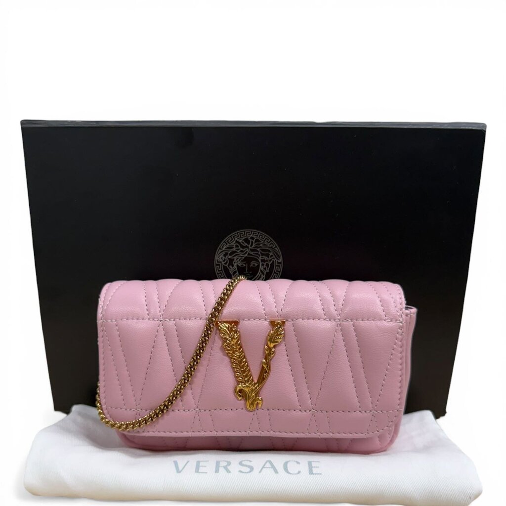 Versace Virtus Quilted Crossbody Handbag Pink Mini – Urban Exchange