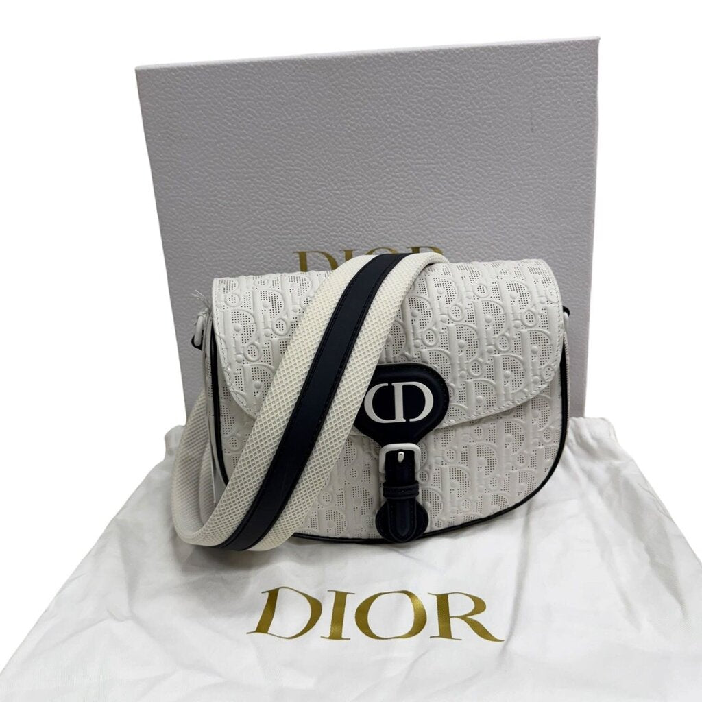 Christian Dior Perforated Oblique Bobby Crossbody Handbag White