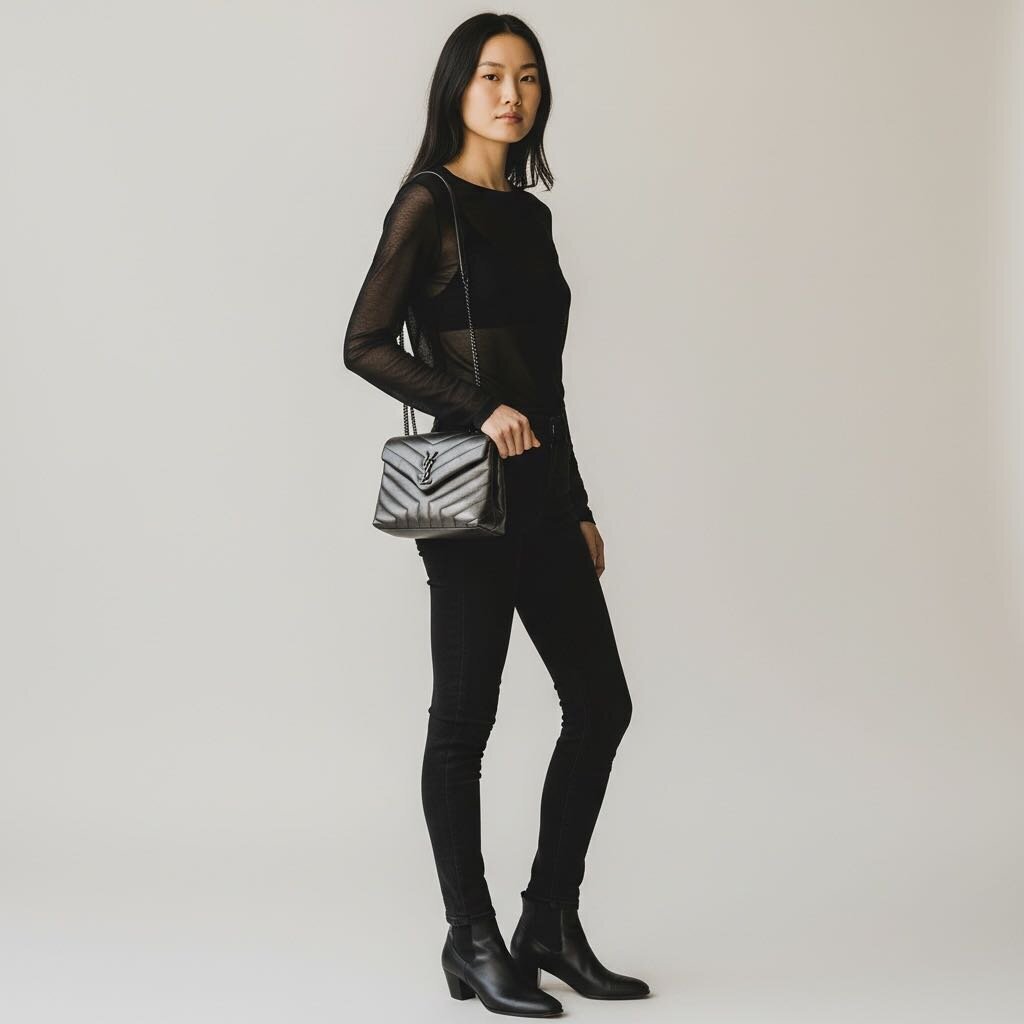 Saint Laurent Calfskin Y Quilted Monogram Monochrome Loulou Chain