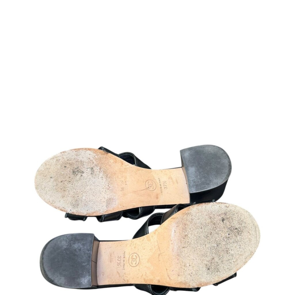 Chanel Turnlock Leather Sandals Black 37.5 – Urban Exchange