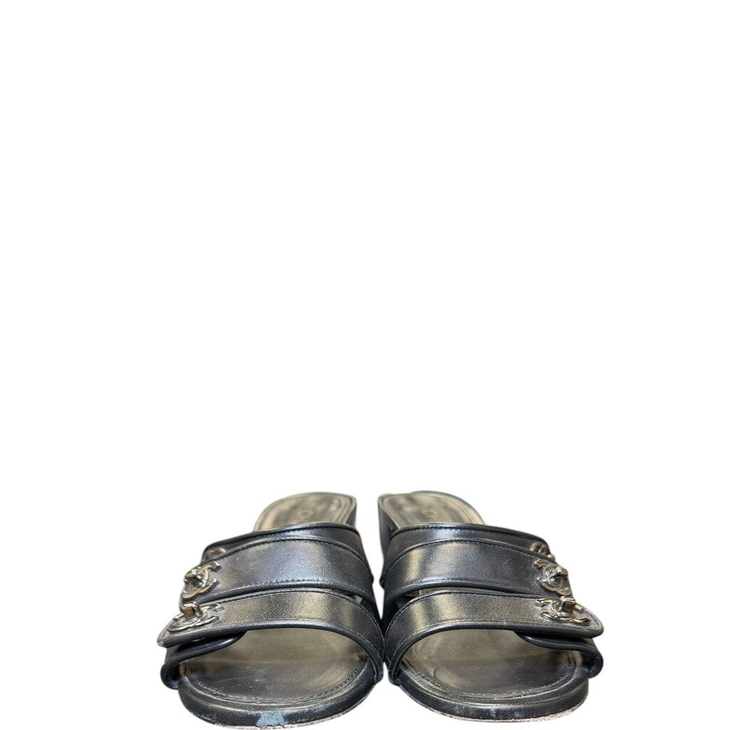 Chanel Turnlock Leather Sandals Black 37.5 – Urban Exchange