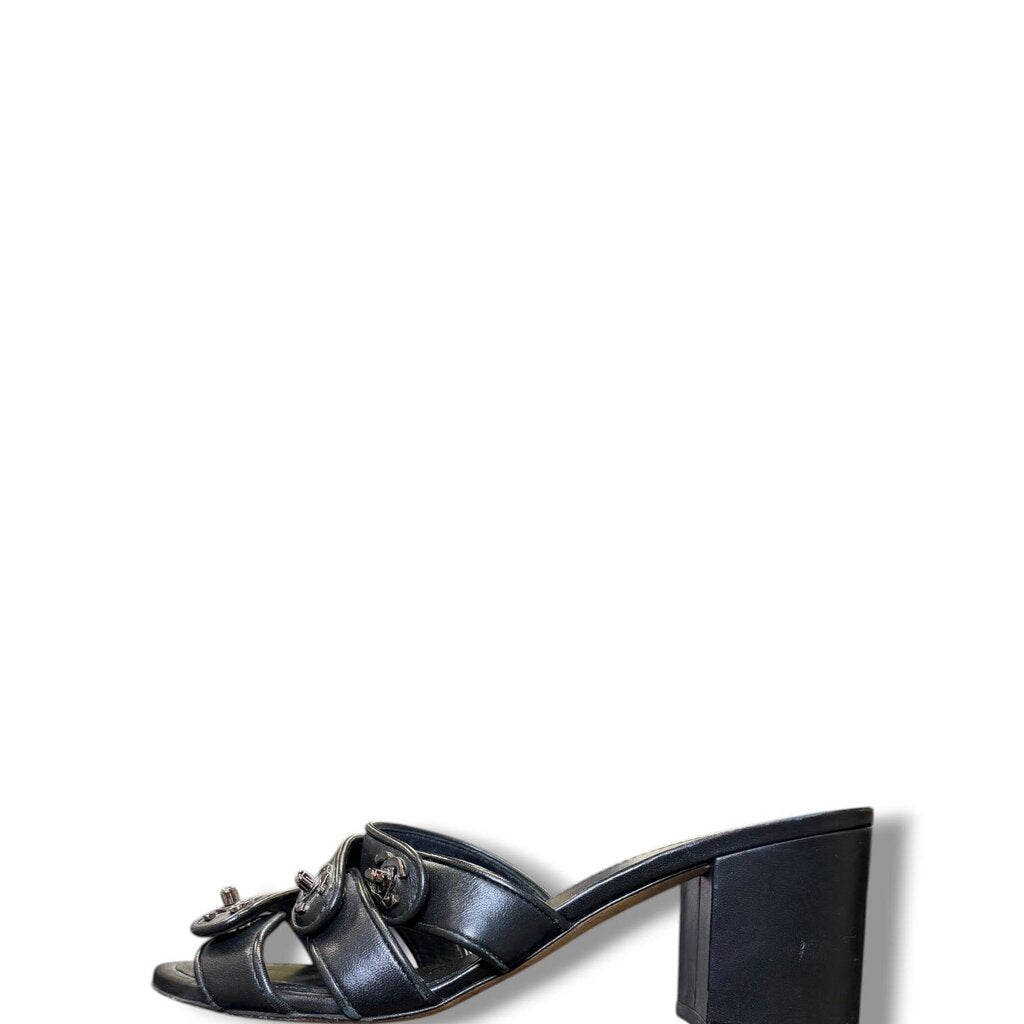 Chanel Turnlock Leather Sandals Black 37.5 – Urban Exchange