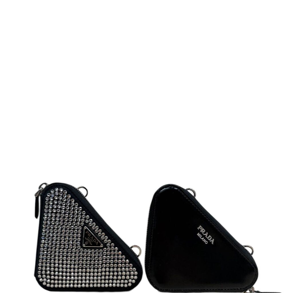 Prada Double Zip Triangle Crystal Shoulder Bag black Mini – Urban