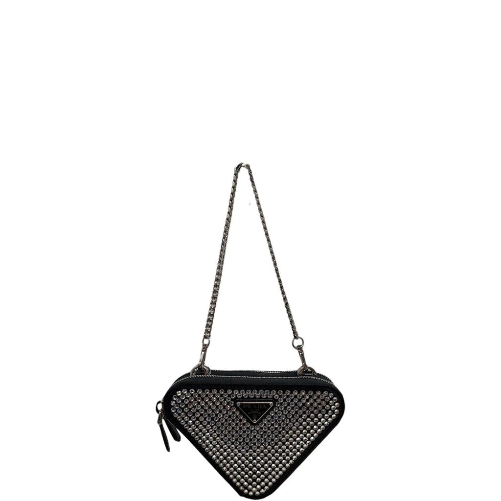 Prada Double Zip Triangle Crystal Shoulder Bag black Mini – Urban