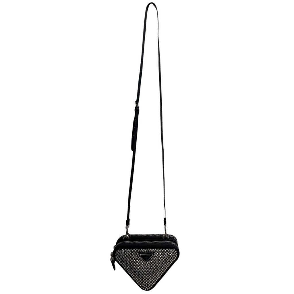 Prada Double Zip Triangle Crystal Shoulder Bag black Mini – Urban
