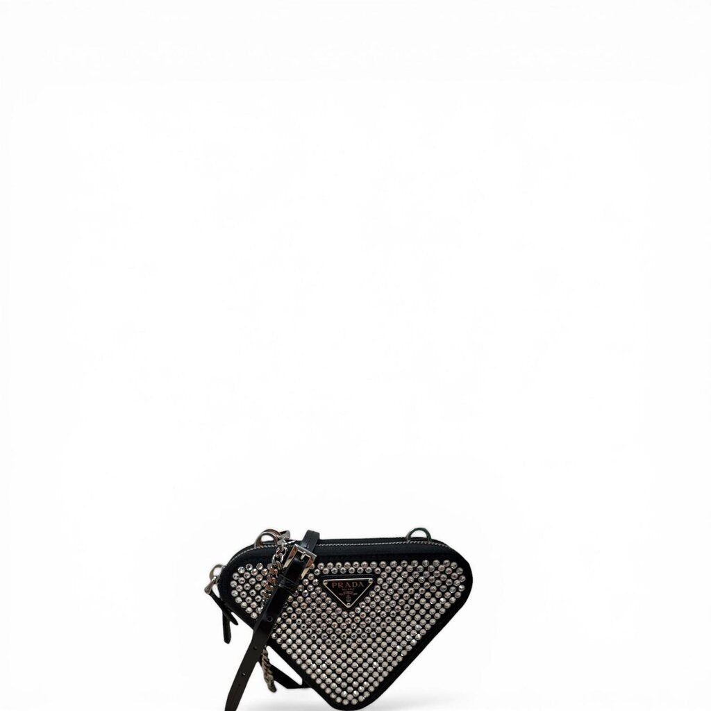 Prada Double Zip Triangle Crystal Shoulder Bag black Mini – Urban