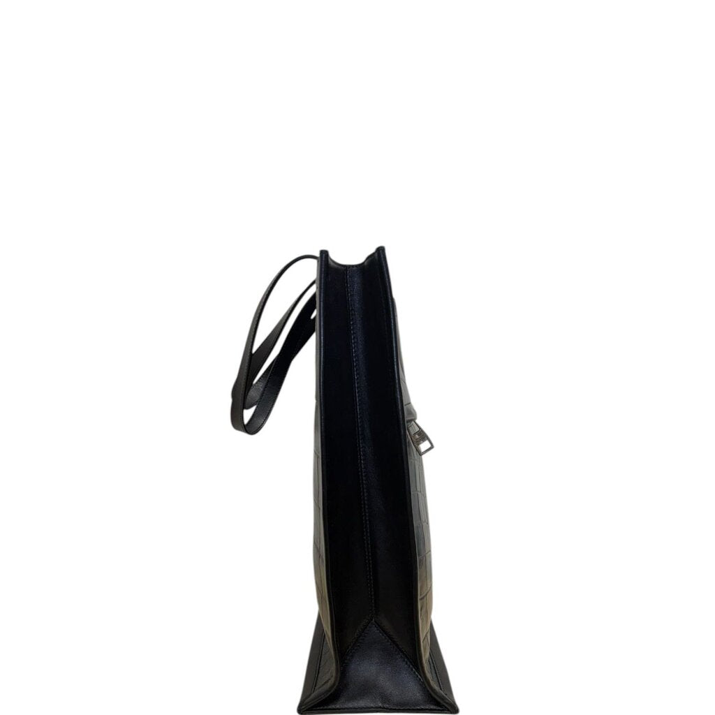 Alexander McQueen Black Crocodile Embossed Tote Handbag Black