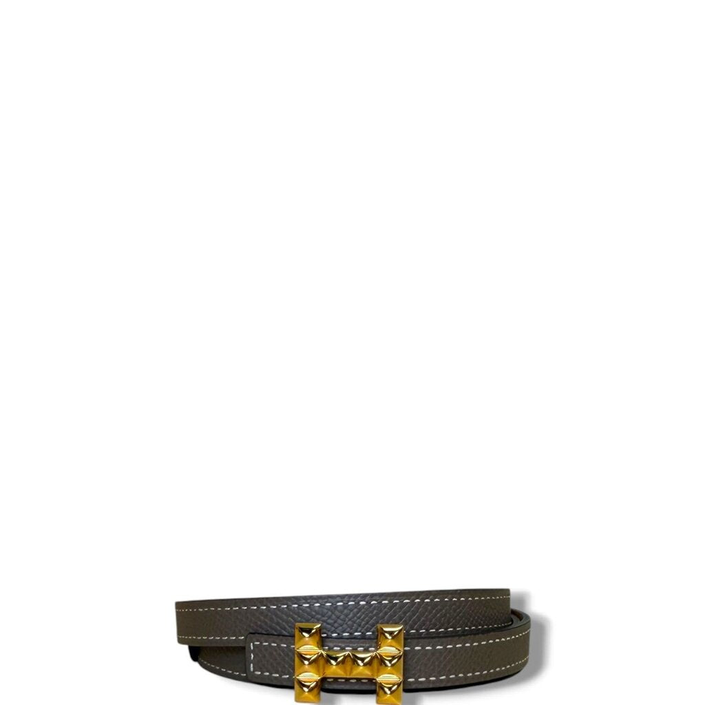 Hermes H Studded & Reversible Leather Strap 13 mm Étoupe 80