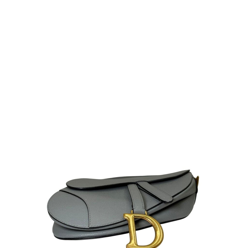 Christian Dior Saddle Grained Calfskin Shoulder Bag Stone Gray