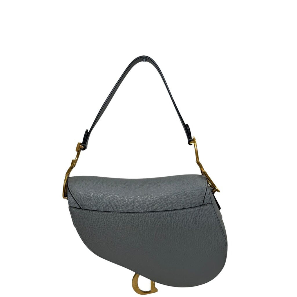 Christian Dior Saddle Grained Calfskin Shoulder Bag Stone Gray