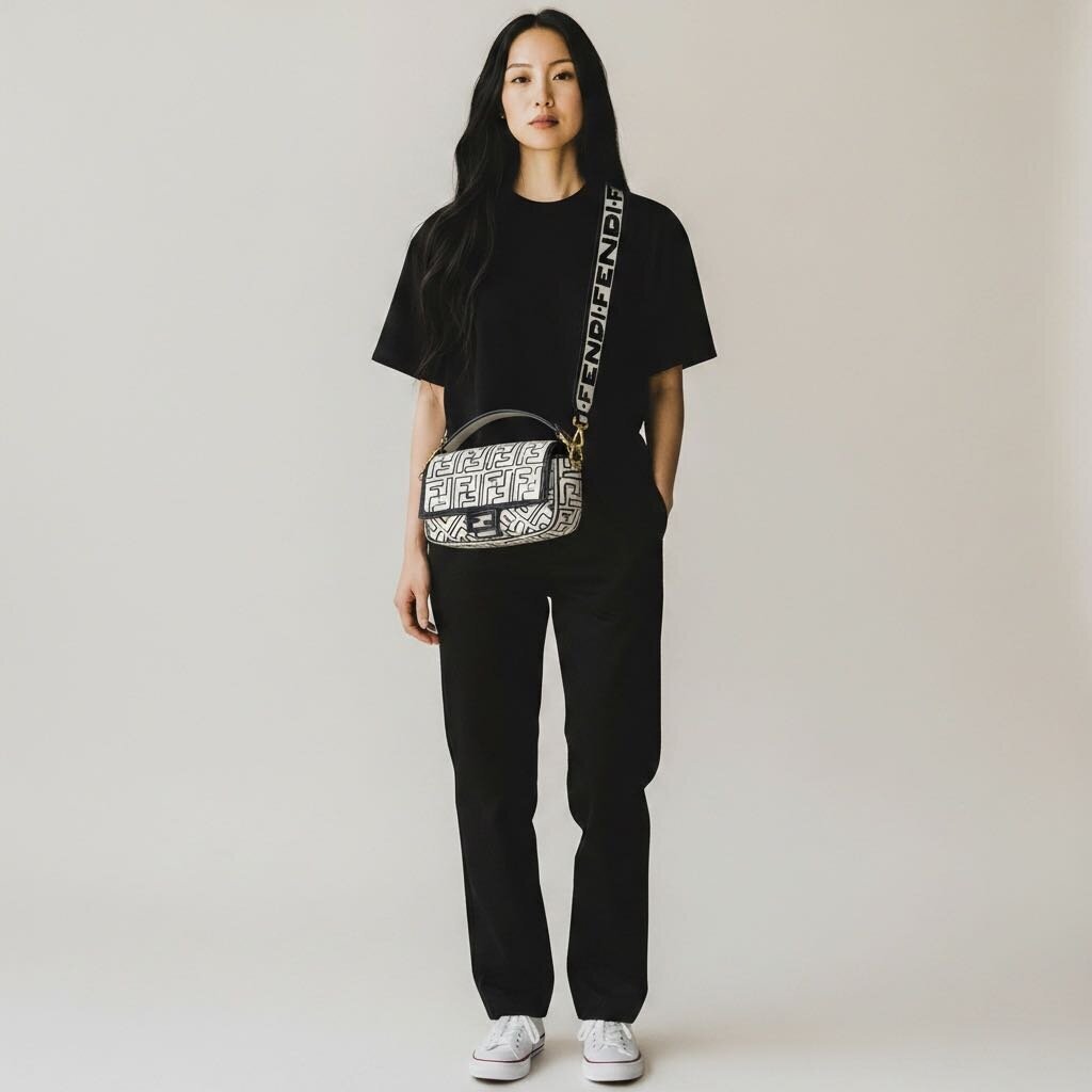 Fendi X Joshua Vides Nappa Zucca FF Leather Baguette Bag White NM