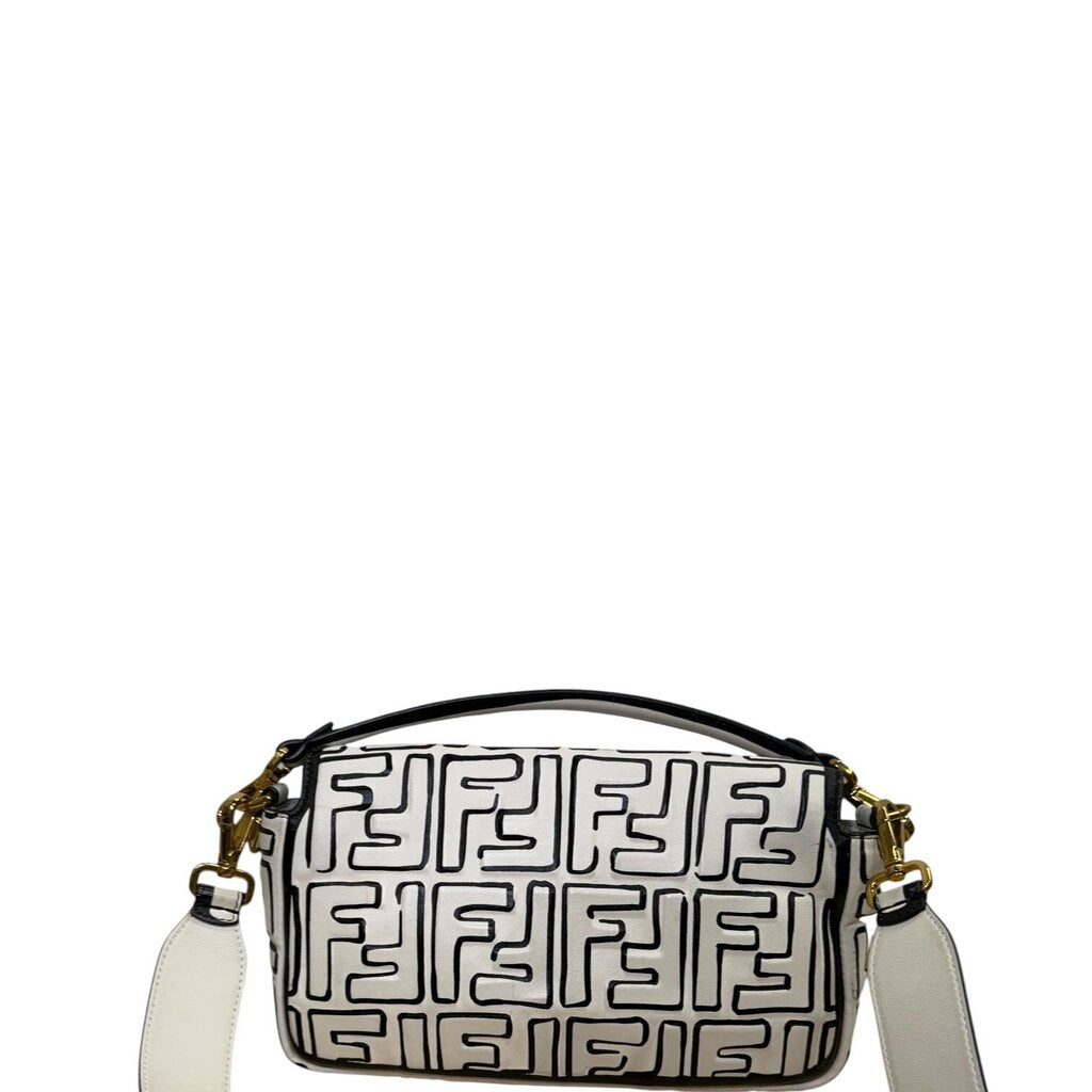 Fendi X Joshua Vides Nappa Zucca FF Leather Baguette Bag White NM