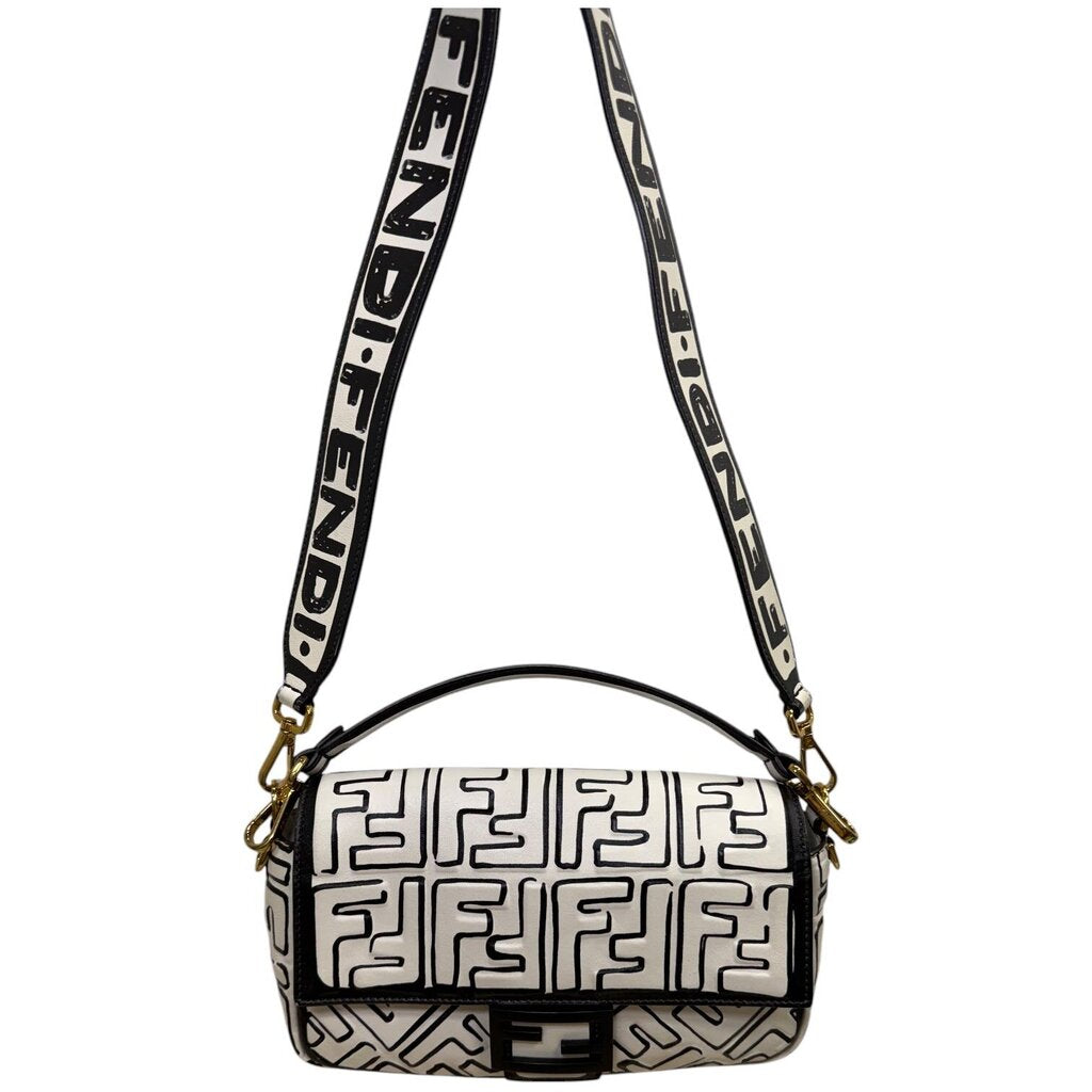 Fendi X Joshua Vides Nappa Zucca FF Leather Baguette Bag White NM