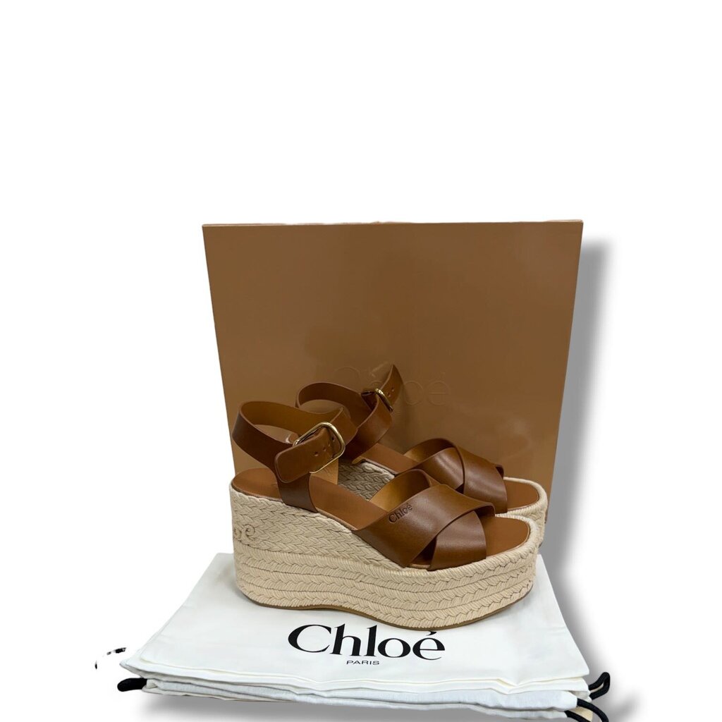 Ｋ　Chloé ブラウン　フラットシューズ 38 Chloe Isla Leather Wedge Sandals Brown 38 – Urban Exchange
