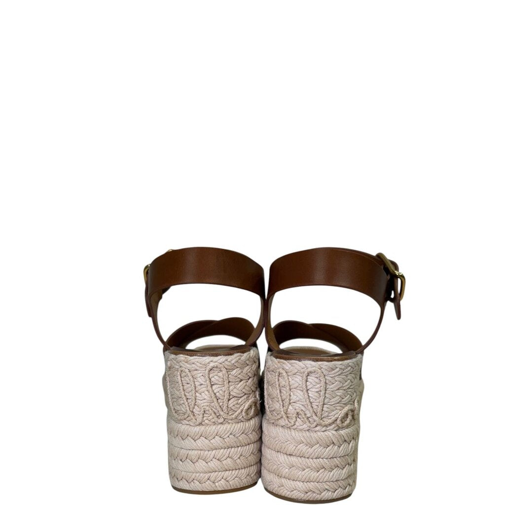 Chloe Isla Leather Wedge Sandals Brown 38 – Urban Exchange