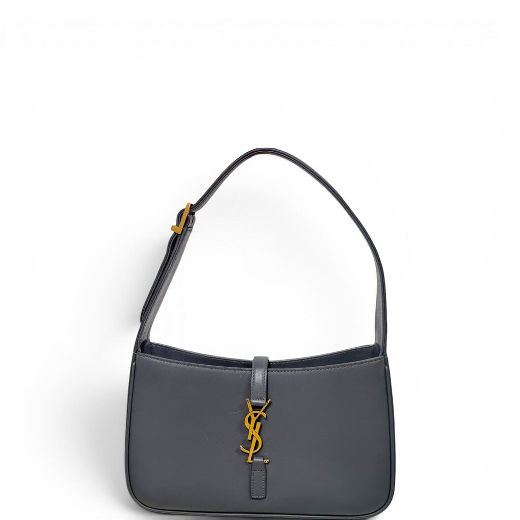 Saint Laurent YSL Le 5 à 7 Smooth Leather Hobo Shoulder Bag Gray