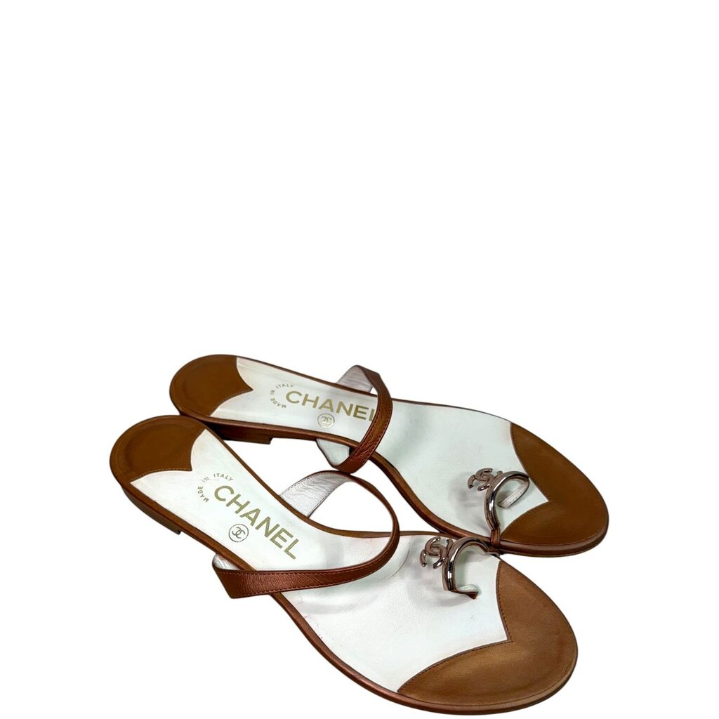 Chanel CC Toe Ring Leather Sandals Brown 39 – Urban Exchange