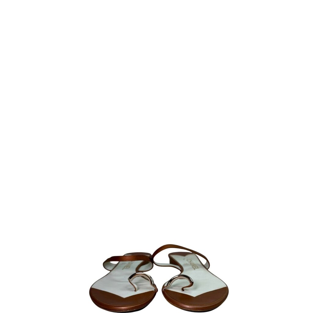 Chanel CC Toe Ring Leather Sandals Brown 39 – Urban Exchange