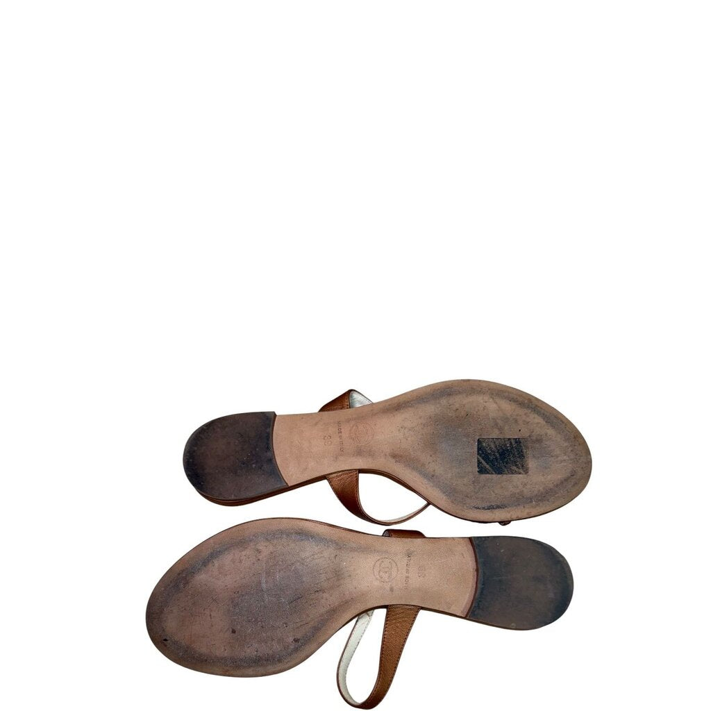 Chanel CC Toe Ring Leather Sandals Brown 39 – Urban Exchange