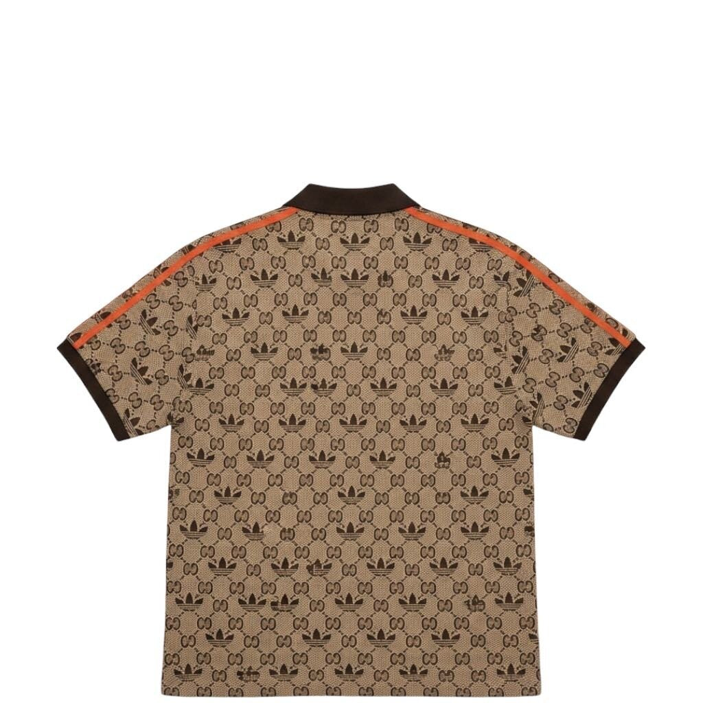Gucci X Addidas Men's Cotton Monogram Polo Shirt Brown Large