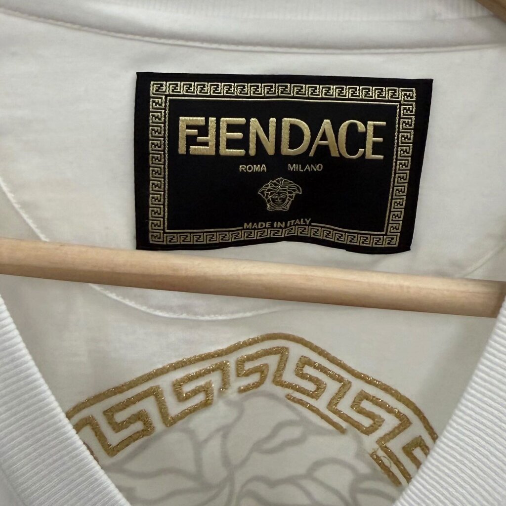Fendace Crew Neck T-Shirt with Gold Emroidered Logo White XL