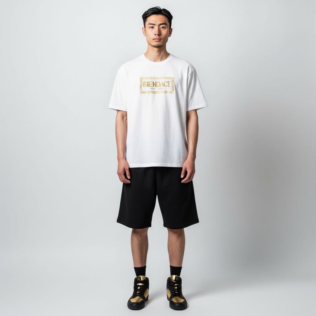 FENDACE Tシャツ ホワイト ゴールドロゴ Fendace Crew Neck T-Shirt with Gold Emroidered Logo White XL