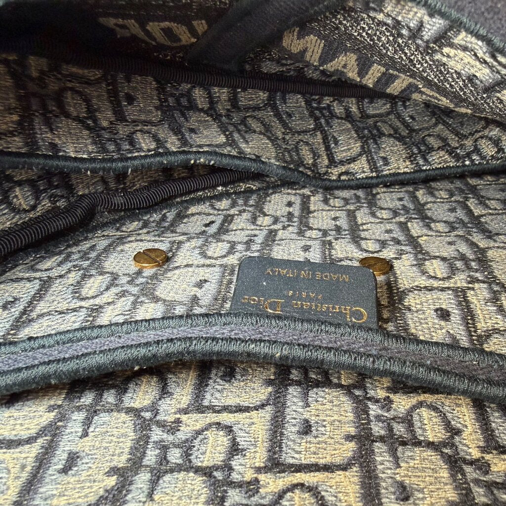 Christian Dior Saddle Oblique Embroidered Shoulder Bag Navy Medium