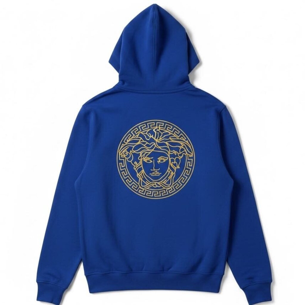 Versace Embroidered Cotton-Jersey Zip Hoodie Blue XLarge – Urban