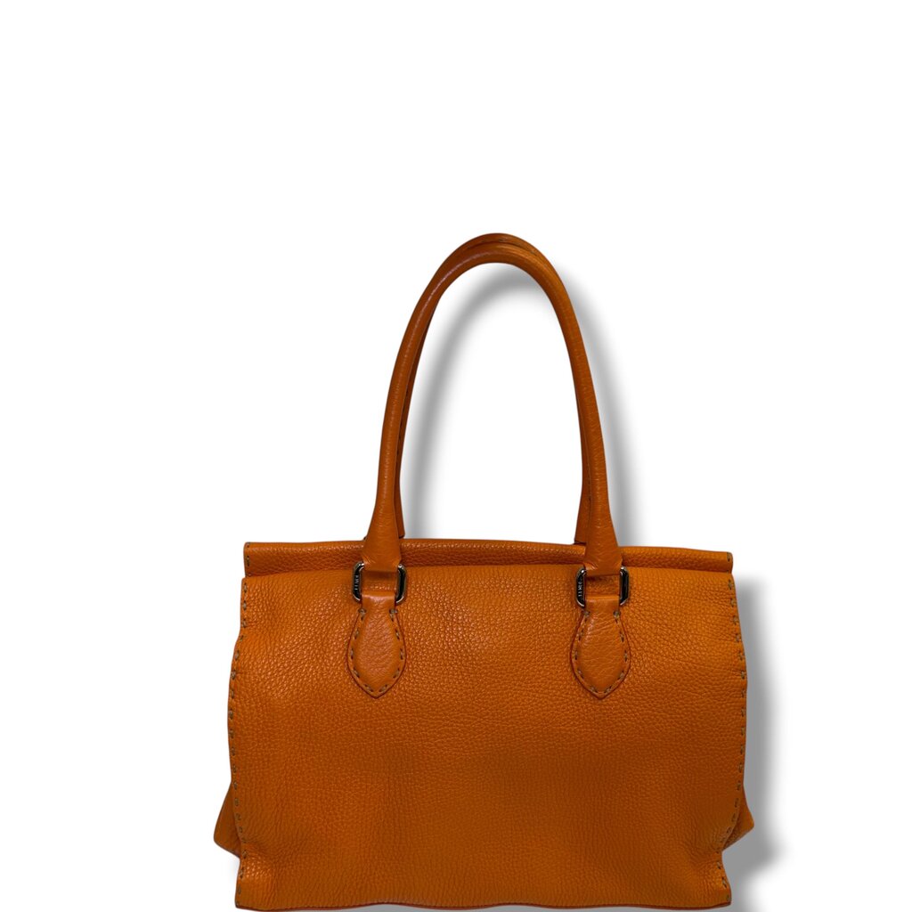 FENDI トートバック レザー キャンバス selleria Fendi Leather Selleria Shoulder Tote Handbag Orange – Urban Exchange